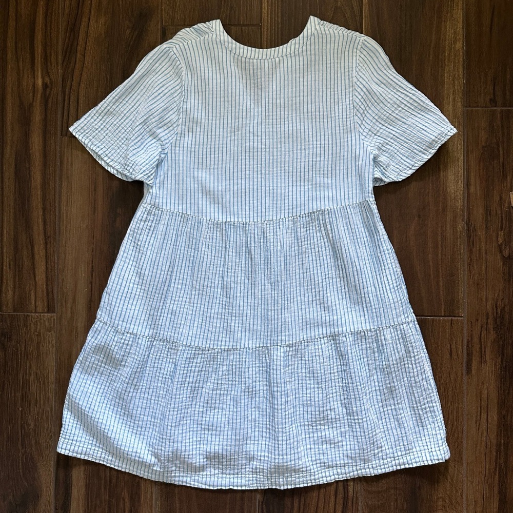 Southern Tide Women Blue White Striped Cotton Gauze Tiered Mini Dress Medium - Picture 2 of 7